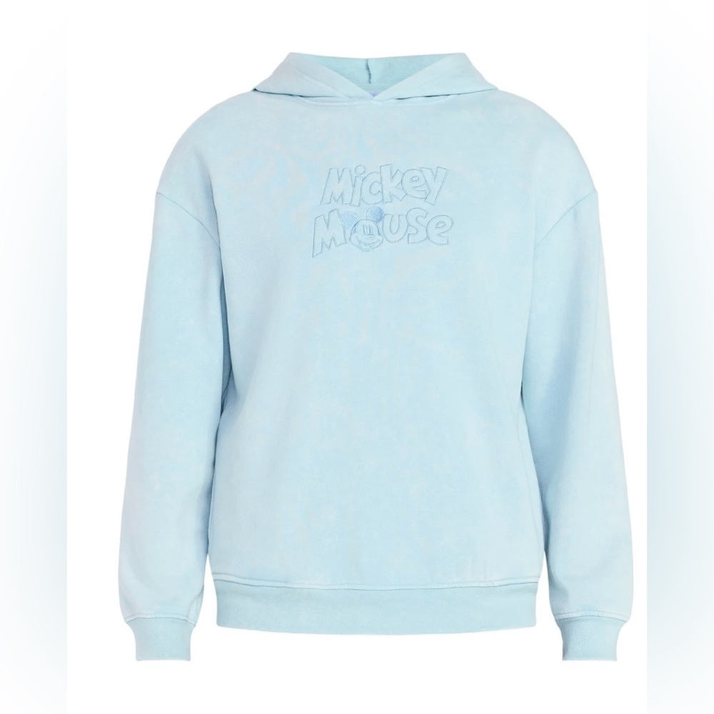 NWT Disney Mickey Mouse Hoodie 2XL Light Blue Mineral Wash Graphic Sweatshirt